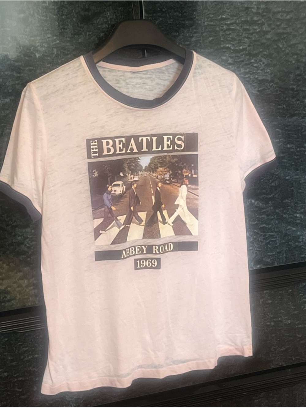 The Beatles Pale Pink Ringer Tee with Black Trim
